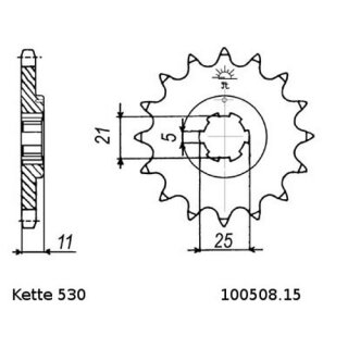 Ritzel Stahl Teilung 530 mit 15 Zähnen JTF508.15