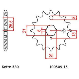 Ritzel Stahl Teilung 530 mit 15 Zähnen JTF509.15