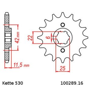 Ritzel Stahl Teilung 530 mit 16 Zähnen JTF289.16