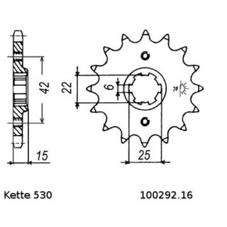 Ritzel Stahl Teilung 530 mit 16 Zähnen JTF292.16