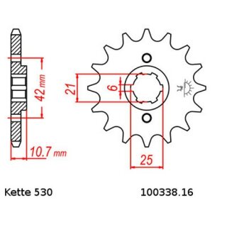Ritzel Stahl Teilung 530 mit 16 Zähnen JTF338.16