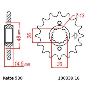 Ritzel Stahl Teilung 530 mit 16 Zähnen JTF339.16