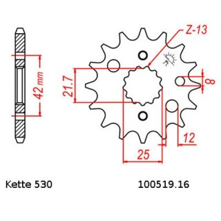 Ritzel Stahl Teilung 530 mit 16 Zähnen JTF519.16