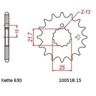 Ritzel Stahl Teilung 630 mit 15 Zähnen JTF518.15