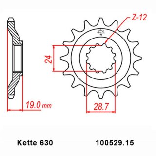 Ritzel Stahl Teilung 630 mit 15 Zähnen JTF526.15