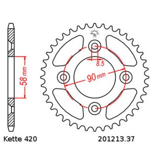 Kettenrad Stahl Teilung 420 und 37 Zähnen JTR1213.37