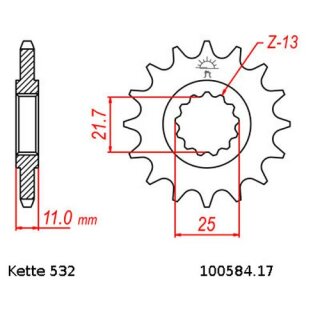 Chain and Sprocket Set Yamaha GTS 1000 93-99  chain RK 532 GSV 118  open  17/47