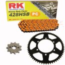 Chain and Sprocket Set compatible for Yamaha TZR 125 97-99  chain RK PC 428 SB 140  open  ORANGE  16/46