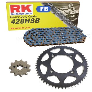 Kettensatz geeignet für Yamaha XVS 125 Drag Star 00-03  Kette RK FB 428 HSB 146  offen  BLAU  16/59