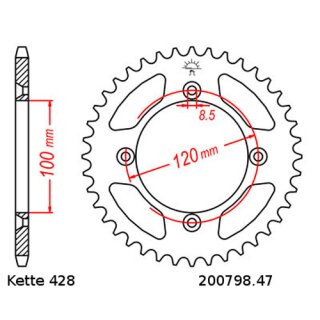 Steel rear sprocket with pitch 428 and 47 teeth JTR798.47