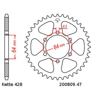 Steel rear sprocket with pitch 428 and 47 teeth JTR809.47