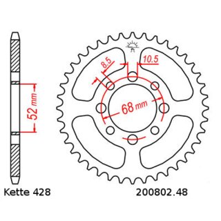 Steel rear sprocket with pitch 428 and 48 teeth JTR802.48