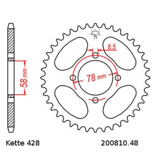 Steel rear sprocket with pitch 428 and 48 teeth JTR810.48