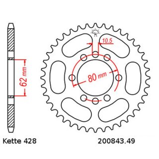 Steel rear sprocket with pitch 428 and 49 teeth JTR843.49