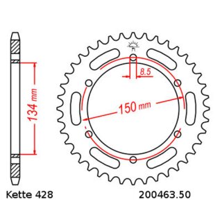 Kettenrad Stahl Teilung 428 und 50 Zähnen JTR463.50