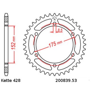 Steel rear sprocket with pitch 428 and 53 teeth JTR839.53