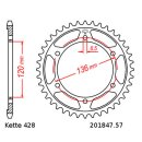 Steel rear sprocket with pitch 428 and 57 teeth JTR1847.57