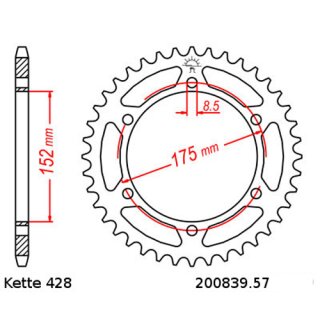Kettenrad Stahl Teilung 428 und 57 Zähnen JTR839.57