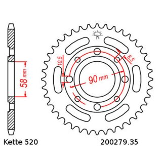 Kettenrad Stahl Teilung 520 und 35 Zähnen JTR279.35