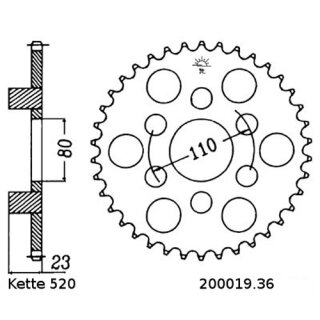 Kettenrad Stahl Teilung 520 und 36 Zähnen JTR19.36