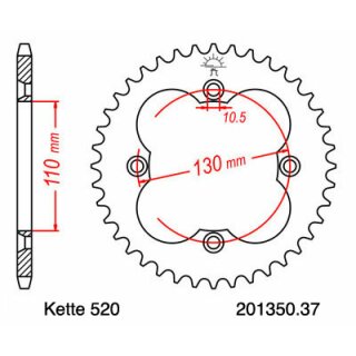 Steel rear sprocket with pitch 520 and 37 teeth JTR1350.37