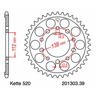 Kettenrad Stahl Teilung 520 und 39 Zähnen JTR1303.39 neue Nr. 1316.39