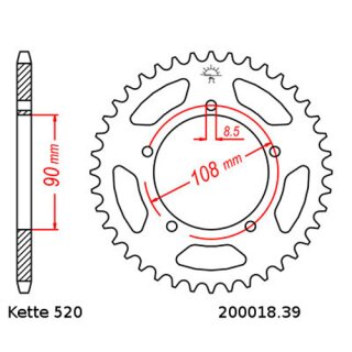 Kettenrad Stahl Teilung 520 und 39 Zähnen JTR18.39