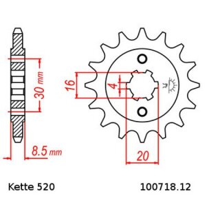Kettensatz geeignet fr Husqvarna CR 125 90-94  Kette RK 520 XSO 116  offen  12/52
