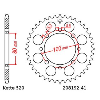 Steel rear sprocket with pitch 520 and 41 teeth JTR8192.41
