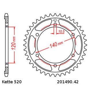 Kettenrad Stahl Teilung 520 und 42 Zähnen JTR1490.42