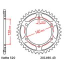 Steel rear sprocket with pitch 520 and 43 teeth JTR1490.43