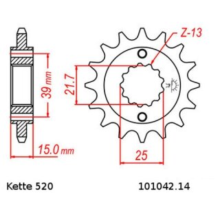 Kettensatz geeignet fr Kymco KXR 250 04-07  Kette RK 520 XSO 94  offen  14/38