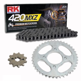 Chain and Sprocket Set compatible for MBK X-Limit 50 Super Motard  97-01  chain RK 420 MXZ 128  open  12