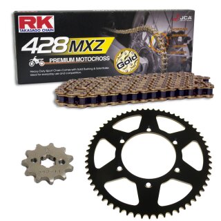 Chain and Sprocket Set compatible for Peugeot XPS 125 2006  chain RK GB 428 MXZ 124  open  GOLD  14/48