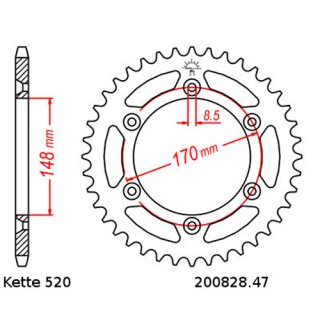 Kettenrad Stahl Teilung 520 und 47 Zähnen JTR828.47