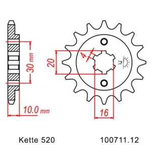 Ritzel Stahl Teilung 520 mit 12 Zähnen JTF711.12