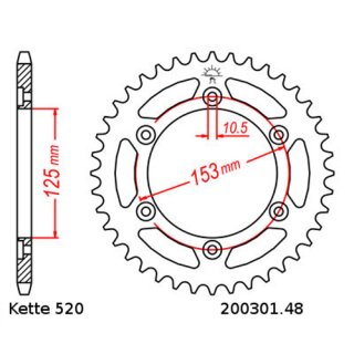 Kettenrad Stahl Teilung 520 und 48 Zähnen JTR301.48