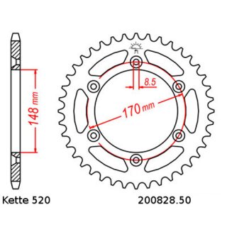 Kettenrad Stahl Teilung 520 und 50 Zähnen JTR828.50