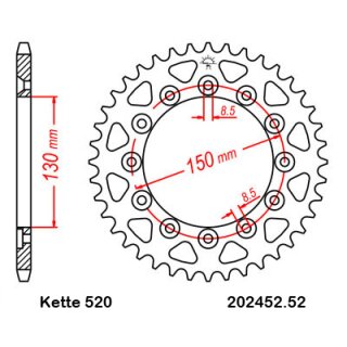 Steel rear sprocket with pitch 520 and 52 teeth JTR2452.52