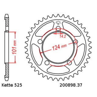 Steel rear sprocket with pitch 525 and 37 teeth JTR898.37