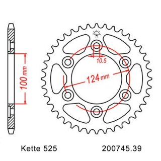 Kettenrad Stahl Teilung 525 und 39 Zähnen JTR745.39