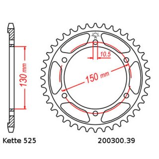 Kettenrad Stahl Teilung 525 und 39 Zähnen JTR300.39