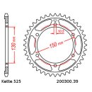 Steel rear sprocket with pitch 525 and 39 teeth JTR300.39