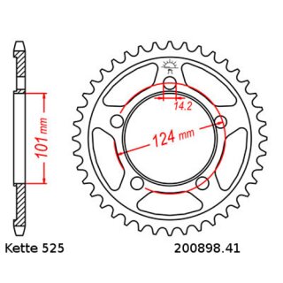 Steel rear sprocket with pitch 525 and 41 teeth JTR898.41