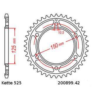 Steel rear sprocket with pitch 525 and 42 teeth JTR899.42