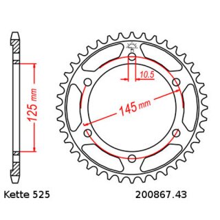 Kettenrad Stahl Teilung 525 und 43 Zähnen JTR867.43