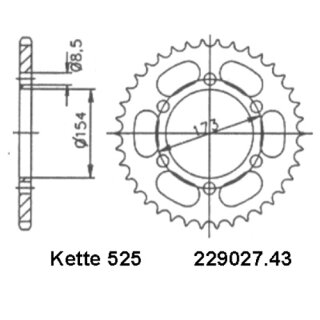 Kettenrad Stahl Teilung 525 und 43 Zähnen Esjot 29027-43