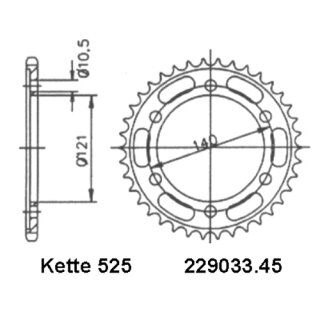 Kettenrad Stahl Teilung 525 und 45 Zähnen Esjot 29033-45