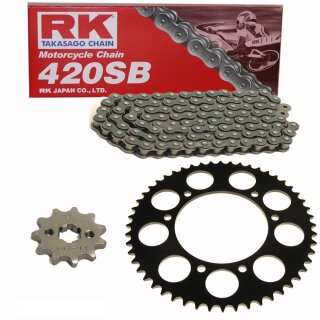 Kettensatz geeignet für Derbi Senda 50 Enduro R Racing 03-04  Kette RK 420 SB 130  offen  12/53