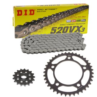 Chain and Sprocket Set compatible for Aprilia AF1 125 Extrema 93-94 chain DID 520 VX3 108 open 15/39